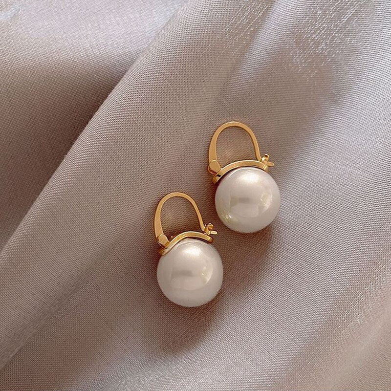 sengpan Christmas gifts ideas  New Fashion Korean Oversized White Pearl Drop Earrings for Women Bohemian Golden Round Zircon Wedding Earrings Jewelry Gift