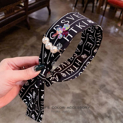 sengpan christmas gift ideas Luxury Black Pearl Rhinestone Star Wide Hair Hoop Headband Headwear Hair Accessories for Women Vintage Crystal Letter Hairband