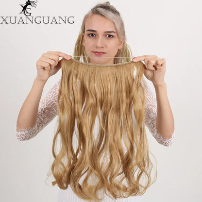 sengpan Synthetic 24inch Invisible Hair Wire Without No Clip Hair Extension Fishing Line Wig Wavy Hair Female False Hair Piece