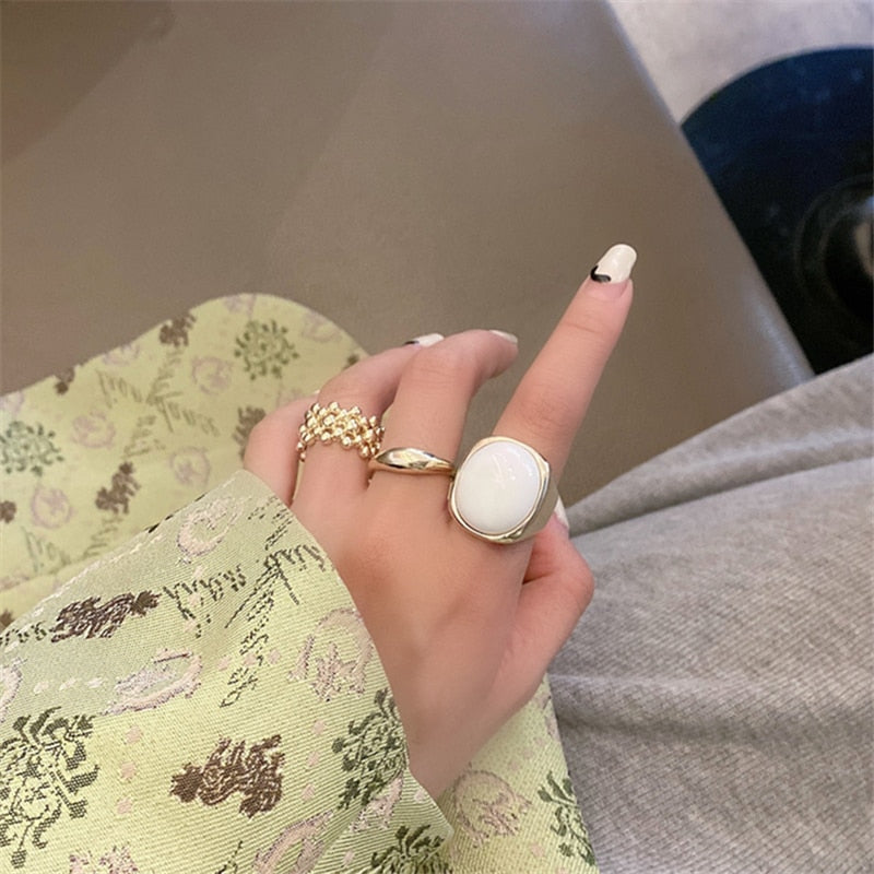 sengpan European Gold Color White Metal Round Ring Irregular Geometric Hollow Multi-Layer Open Finger Rings for Women Accessories