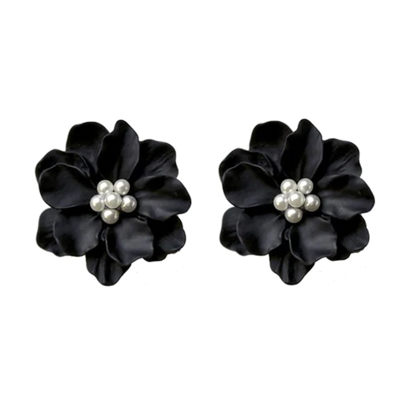 sengpan Sexy Woman Black Flower Earrings Party Club Accessories Ear Stud Earrings Fashion Jewelry Korean Pearl Earrings Moda Mujer