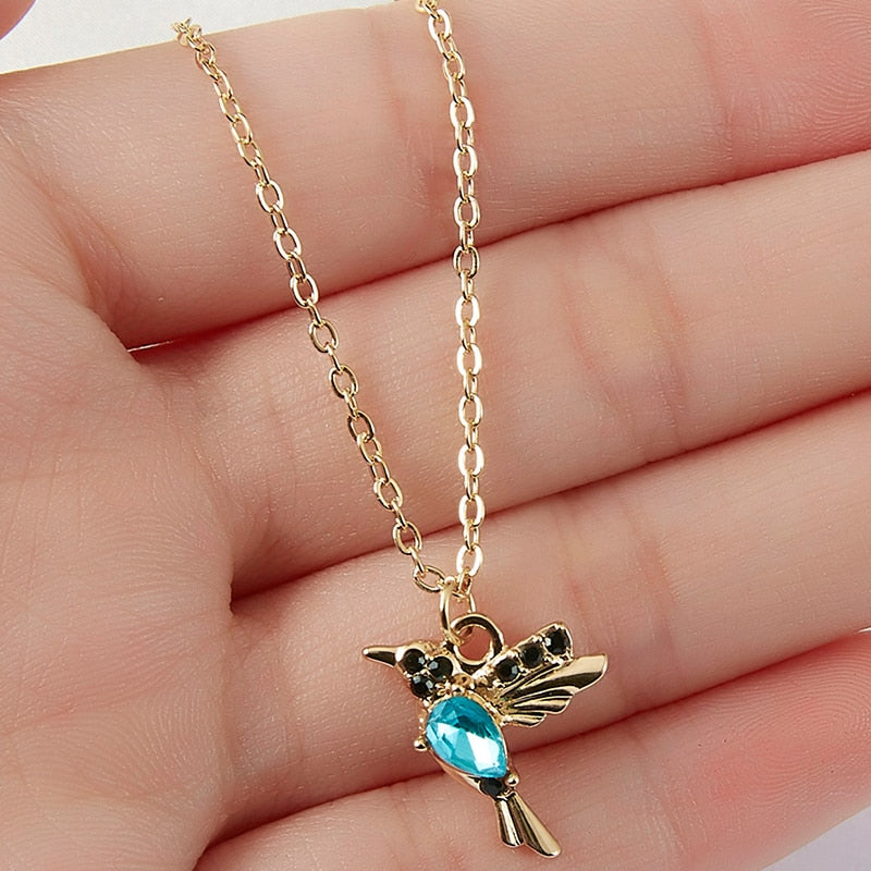 sengpan Christmas gifts ideas Gold Color Clavicle Chain Pendant Necklace for Women Hummingbird Heart Flower Animal Pearl Choker Party Girls Jewelry Gifts New