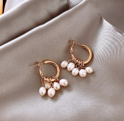 sengpan christmas gift ideas valentines day gifts for her hot sale new Elegant Leaf Circle Grape String Imitation Pearl Tassel Drop Earrings For Women Korean Pearl Beads Earring Party Wedding Jewelry