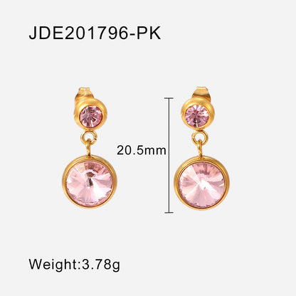 sengpan New Arrival 18K Plated Stainless Steel Jewelry Gift Size Round Four Colors Cubic Zirconia Pendant Earrings For Women Party