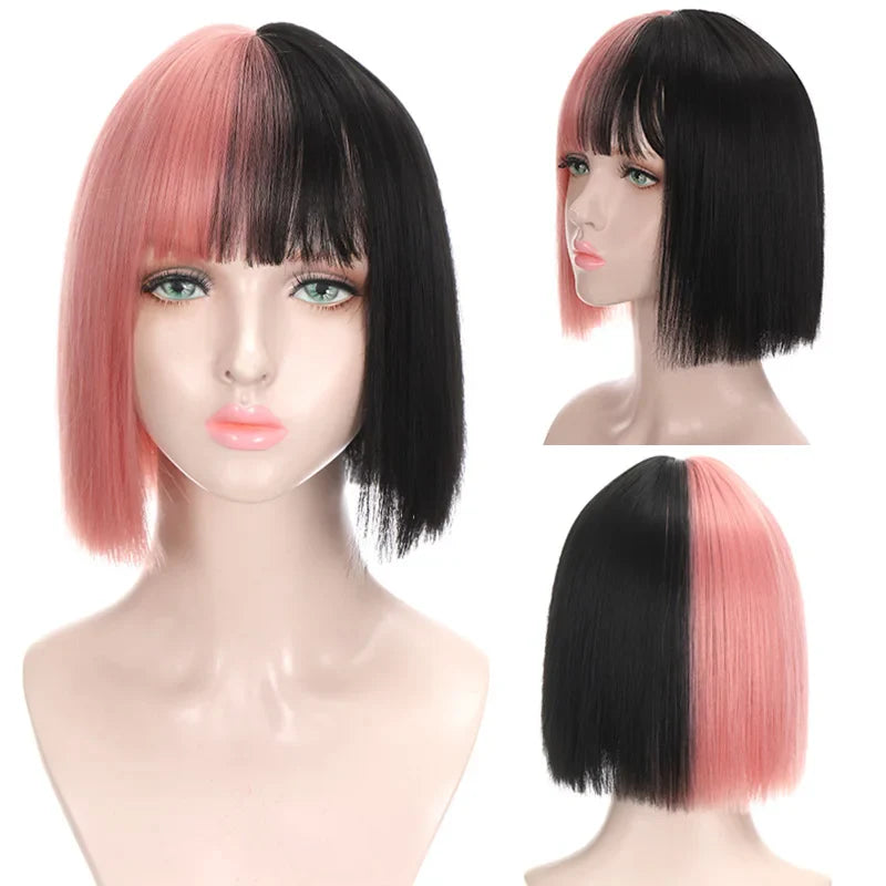 sengpan Women's Short wig Synthetic Short Straight BOb Wigs With Air Bangs Daily Wear Heat-Resistant Wig Cosplay Short Bob Wig