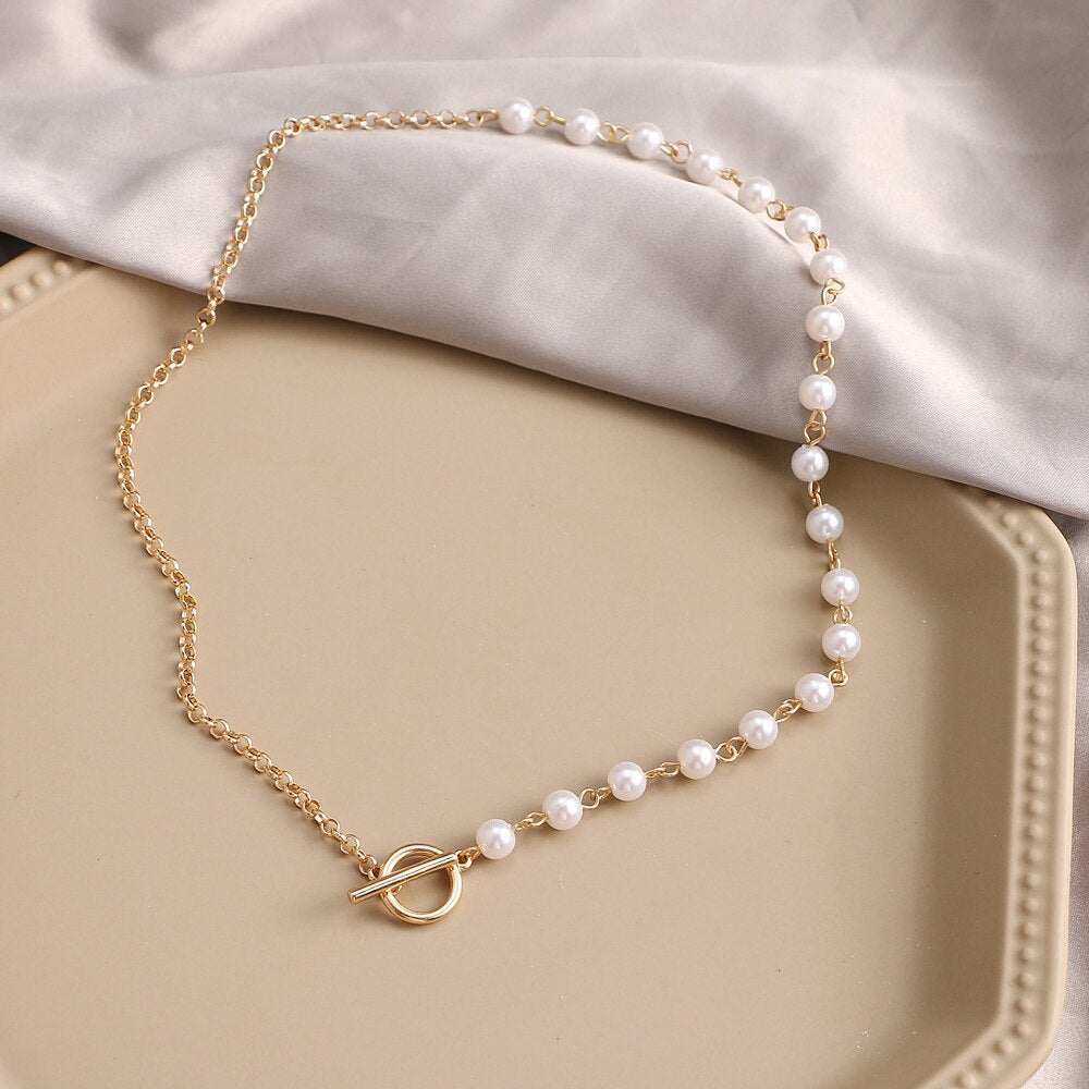 sengpan Christmas gifts ideas Punk Pearl Chain Necklace For Women Butterfly Dog Tag Heart Pendants Necklaces Women's Neck Chain Jewelry On The Neck