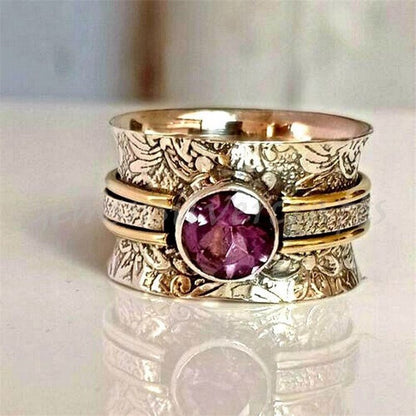 sengpan gifts for women  Fashion Vintage Ancient Gold Pattern Inlaid Round Purple Crystal Zircon Ring Men And Women Noble All-match Party Jewelry