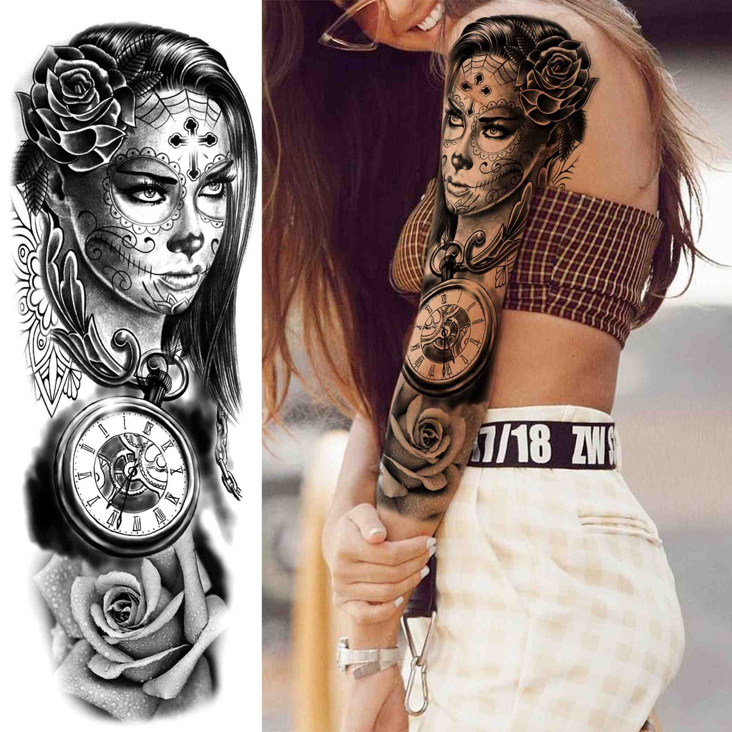 sengpan western jewelry for women Sexy Wolf Full Flower Arm Temporary Tattoo Stickers For Men Body Art Sleeve Tattoo Decals Girl Women Waterproof Tatoo Fox Legs