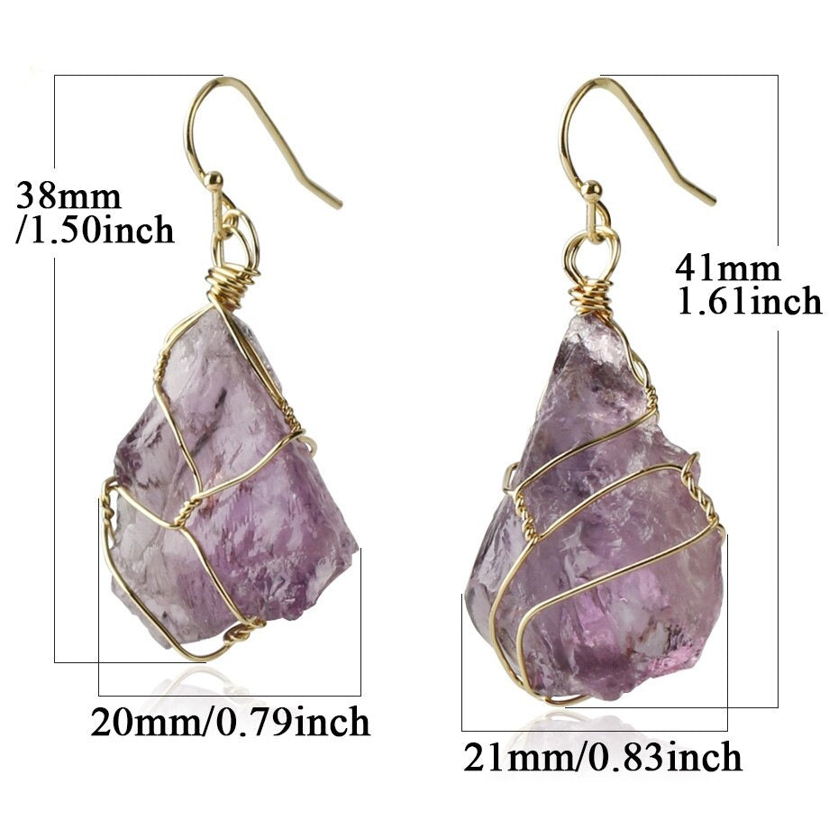 sengpan Irregular Natural Stone Drop Earrings Crystal Gold-Color Wire Wrap Asymmetric Pendientes for Women Trendy Jewelry Gift G328