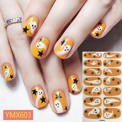 sengpan Baking Free Halloween Nail Stickers Full Sticker Fashion Nail Art Jewelry  Pumpkin Ghost Wholesale Applique Nail Sticker