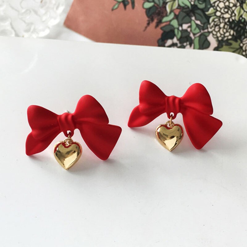 sengpan Christmas wishlist Fashion Velvet Bow Drop Earrings For Women Temperament Pearl  Heart Red Black Earring Girls Party Christmas Jewelry Gifts