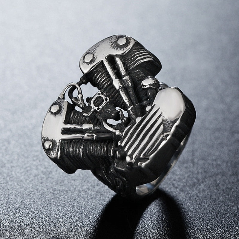 sengpan gifts for men Ring Steampunk Fashion Gothic Steel Color Motorcycle Engine Locomotive Ring Jewelry Gift