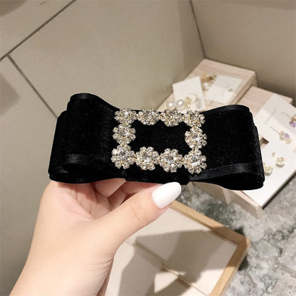 sengpan Black Velvet Barrette for Women Girl Big Rhinestone Hair Clip Hairpin Bow Knot Head Accessories Wholesale