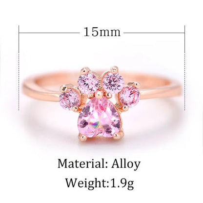 sengpan Cute Cartoon Cat's Paw Crystal Engagement Design Hot Sale Rings For Women Pink Zircon Cubic Elegant Rings Female Wedding Jewelry