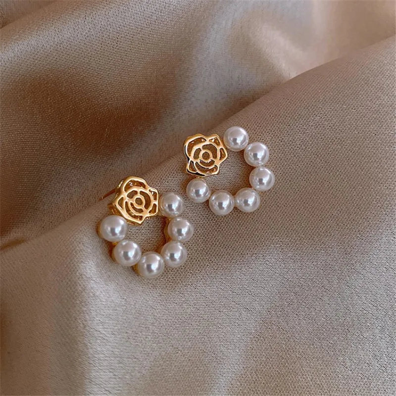 sengpan Fashion Korean Oversized Pearl Drop Earrings for Women Bohemian Golden Round Pearl Wedding Earrings Jewelry Party Gift