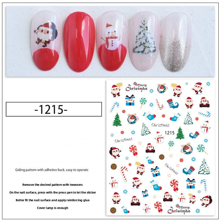 sengpan New Christmas Nail Slider Santa Elk Snowman  New Year Nail Design Big Size Full Cover Water Nail Transfer Cartoon Winter Decal