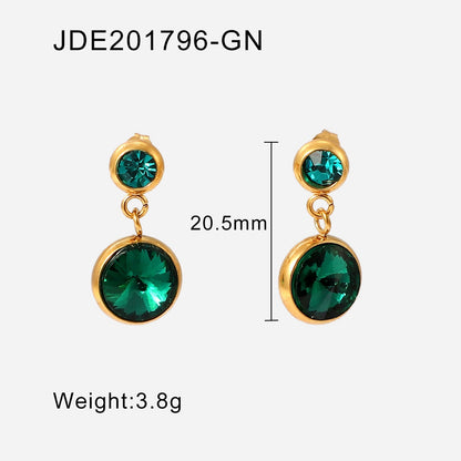 sengpan New Arrival 18K Plated Stainless Steel Jewelry Gift Size Round Four Colors Cubic Zirconia Pendant Earrings For Women Party