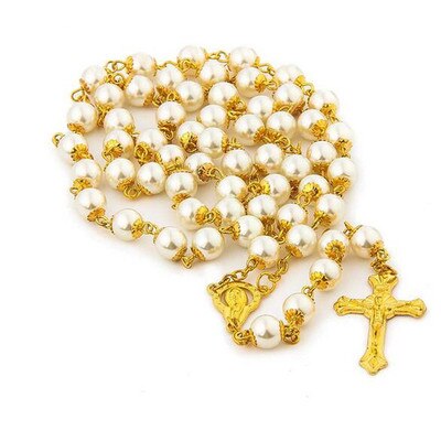 sengpan Christmas gifts ideas 5 Styles Imitation Pearl Rosary Cross  Pendant New Necklace Blessing Fashion Simple Temperament Jewelry For Female