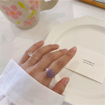 sengpan New Sweet Cute Candy Color Acrylic Resin Round Ring Irregular Geometric Smooth Stitching Ring for Women Party Accessories