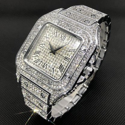 sengpan jewelry for men hot sale new Iced Out Square Men Watches Top Brand Luxury Full Diamond Hip Hop Watch Fashion Unltra Thin Wristwatch Male Jewelry