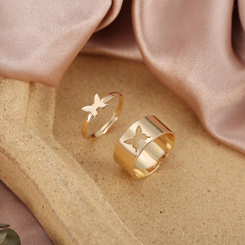 sengpan CHEISTMAS gifts for her Trendy 1 Pair Gold Color Butterfly Couple Rings for Women Men Punk Colorful Opening Adjustable Rings Wedding Party Jewelry Gift