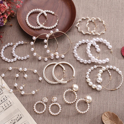 sengpan New white boho imitation pearl round circle hoop earrings female gold color big earrings korean jewelry statement earrings