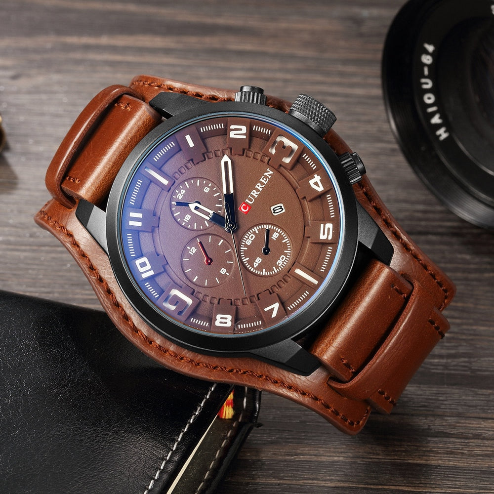 sengpan  gifts for men Top Brand Luxury Mens Watches Male Clocks Date Sport Military Clock Leather Strap Quartz Business Men Watch Gift