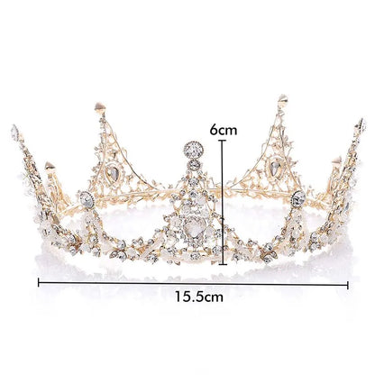 sengpan Baroque Bridal Crown Crystal Beads Full Round Tiara For Women Queen Diadem Wedding Hair Ornaments Jewelry Hair Accessories