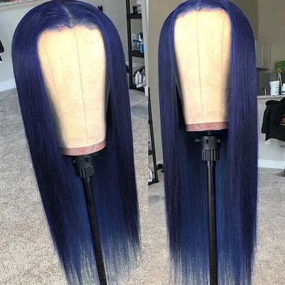 sengpan Blue 180% Density 26 Inch Long Straight Synthetic Lace Front Wig For Black Women Babyhair Preplucked  Daily Cosplay