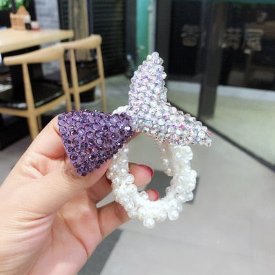 sengpan Women  Scrunchies Hair Ties Elastic Rubber Bands Adult Pearl Bow Knot Bear Animal Fashion Girl Korean Accessories Lady Wholesale