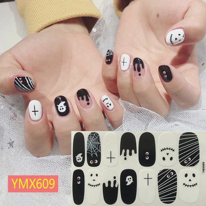 sengpan Baking Free Halloween Nail Stickers Full Sticker Fashion Nail Art Jewelry  Pumpkin Ghost Wholesale Applique Nail Sticker