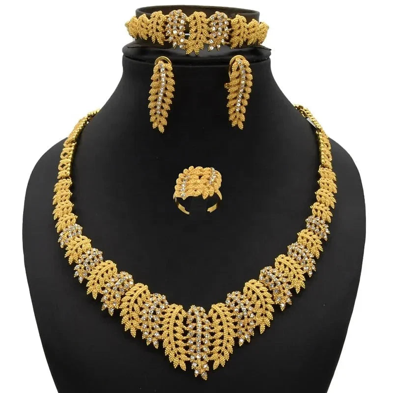 sengpan - Necklace Sets Jewelery Dubai Gold Wedding African Bridal Ethiopian Traditional Fashion Free Shipping Earrings Ring 4PCS