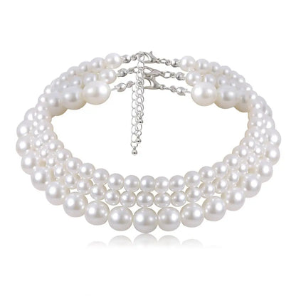 sengpan Multi-Layer White Imitation Pearl Necklace Bead  Chain Punk Ladies Wedding Short Clavicle Necklac Girl Charm Banquet Jewelry