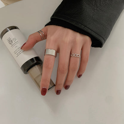 sengpan Fashion Circular Punk Silver Color Joint Rings Set for Women Opening Index Finger Accessories Hiphop/Rock Metal Ring