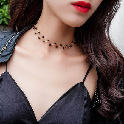 sengpan  New Arrivals Hot Fashion Black Crystal Necklace Kolye Collier Simple Cross Strand Beaded Chokers Necklaces Women Jewelry