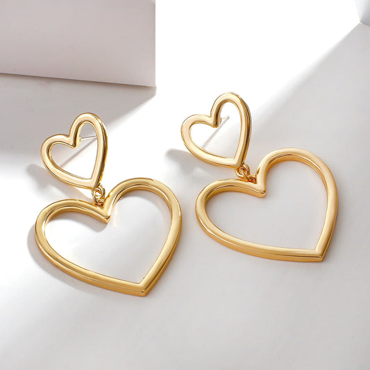 sengpan Vintage Metal Gold Color Earrings For Women Simple Big Hollow Peach Heart Alloy Drop Earrings Party Jewelry Brincos