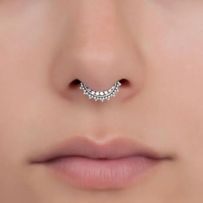 sengpan 1/2Piece Stainless Steel Fake Nose Piercing Septum Jewelry Crystal Zircon Fake Septum Piercing Ring Nose Rings for Women