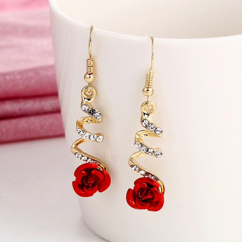 sengpan gifts for her hot sale new gifts for women Korean Fashion Cat Rose Flowers Tassel Earrings For Women Crystal Pearl Dangle Asymmetrical Wedding Party Jewelry Sweet Female