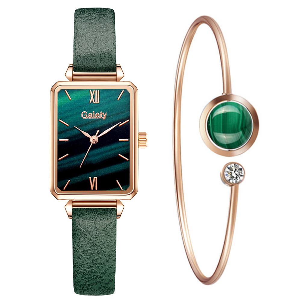 sengpan Christmas wishlist  Gaiety Brand Women Watches Fashion Square Ladies Quartz Watch Bracelet Set Green Dial Simple Rose Gold Mesh Luxury Women Watches