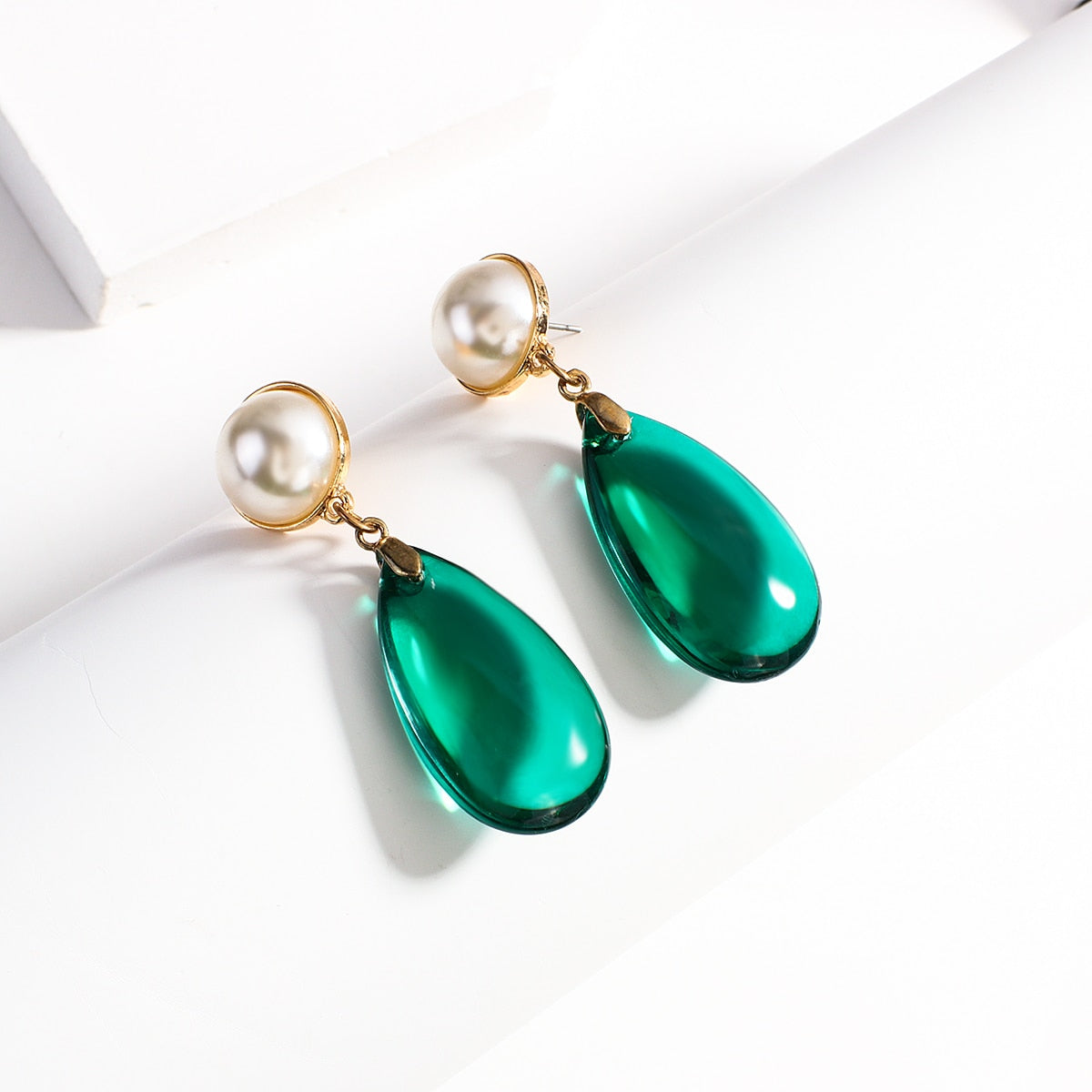 sengpan New Korean Statement Earrings for Women Green Acrylic Round Square Geometric Dangle Drop Earring Brincos Fashion