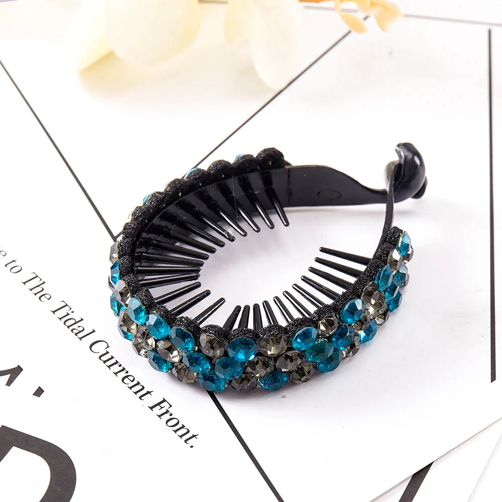 sengpan New Women Elegant Luxury Rhinestone Tassel Ponytail Hair Claws Lady Sweet Meatball Hair Clips Headband Fashion Hair Accessories