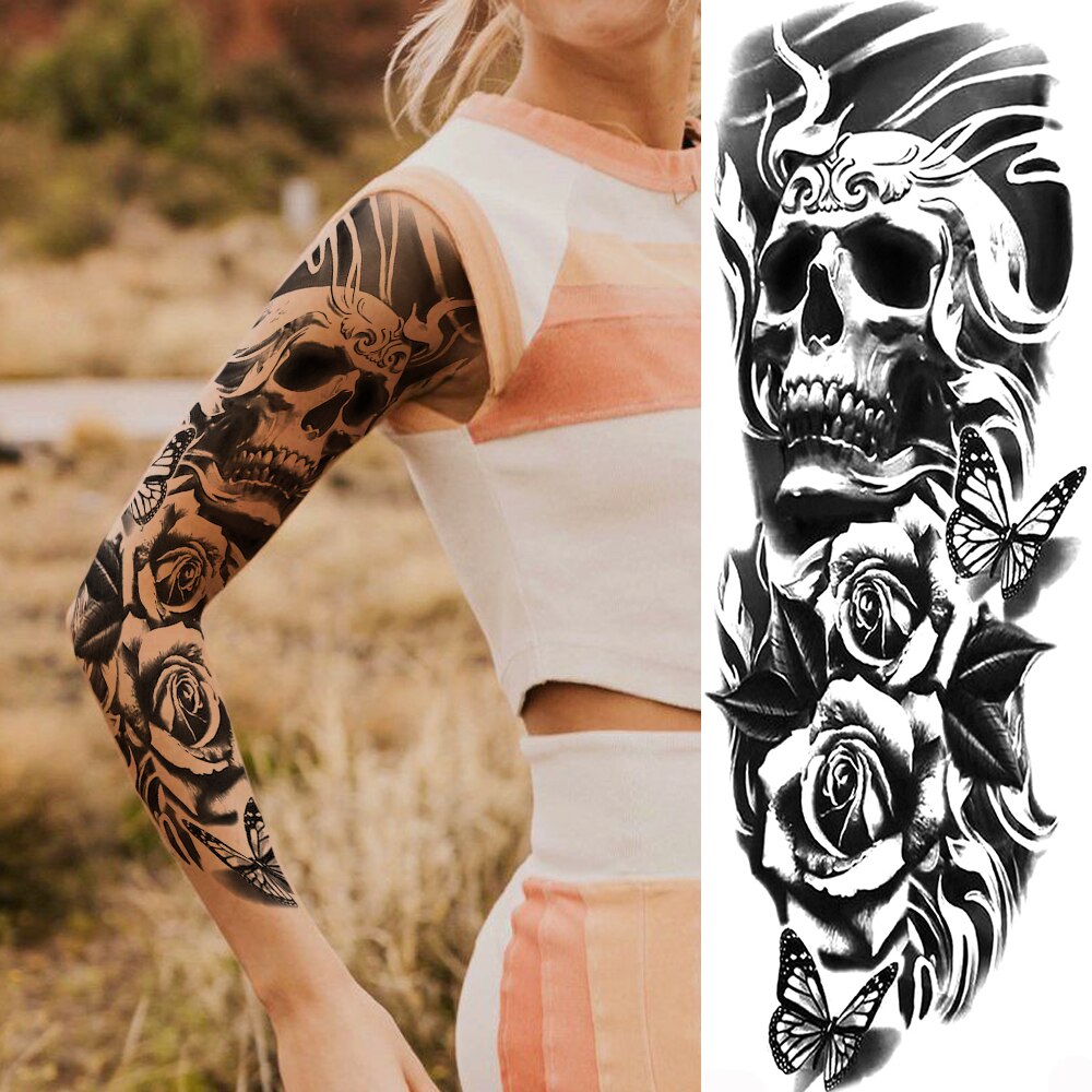 sengpan western jewelry for women Sexy Wolf Full Flower Arm Temporary Tattoo Stickers For Men Body Art Sleeve Tattoo Decals Girl Women Waterproof Tatoo Fox Legs