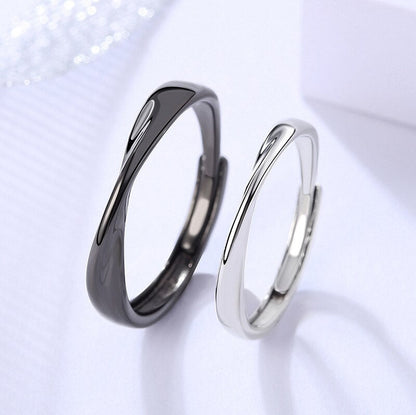 sengpan Christmas wishlist 2Pcs Love Heart Electrocardiogram Couple Open Rings For Women Men Lover Black Silver Color Engagement Wedding Valentine'Day Gift