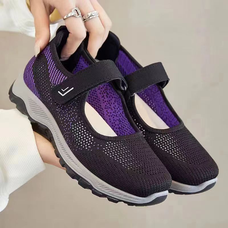 Spring and Summer New Flyknit Mesh Shoes Old Beijing Cloth Shoes Women Comfort and Casual Elderly Walking Shoes Non-Slip Women's Breathable Shoes