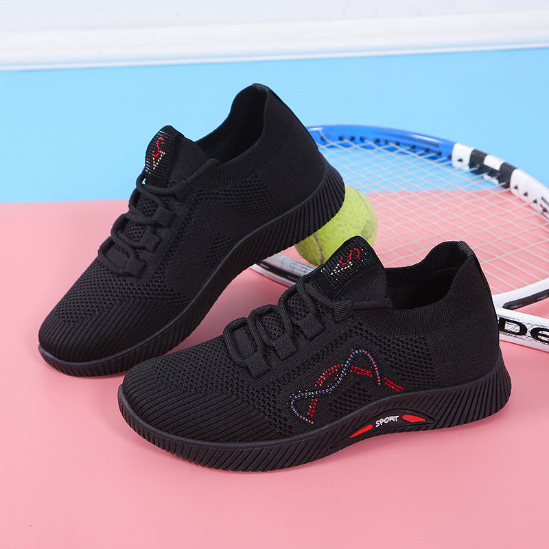 Spring and Autumn New Sports Shoes Women's Casual Flying Woven Breathable Flat Bai Match Soft Bottom Comfortable Dancing Hair Generation