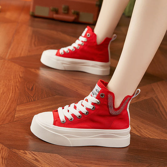 High-Top Canvas Shoes for Women  Summer New Breathable Mesh Sandals for Students Red Fashionable All-Match Casual Sneakers