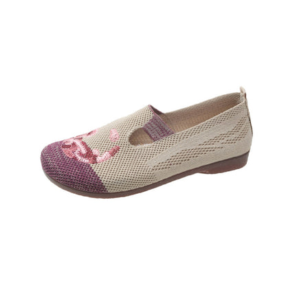 New Embroidered Flower Cloth Shoes Comfort and Casual Mother Shoes Ethnic Style Flat Low-Cut Slip-on Pumps Women's Shoes