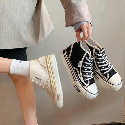 Factory in Stock Canvas Shoes Women's Summer Shoes Trendy Niche Bai Match Student High-Top Shoes Board Shoes Thick-Soled Casual Sneakers