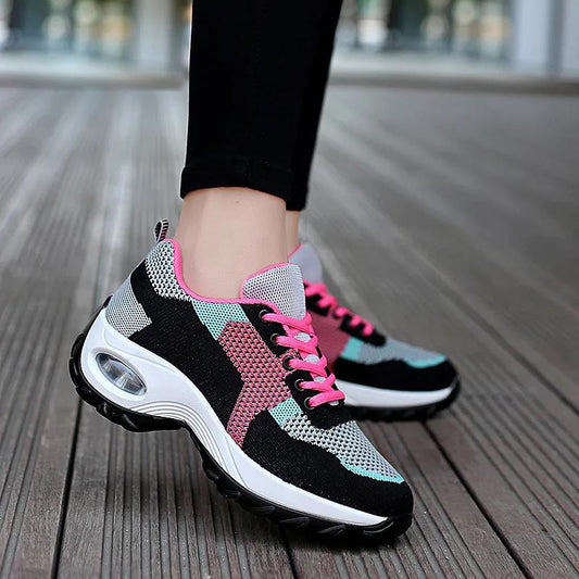 Foreign Trade Women's Shoes Spring and Summer New Breathable Mesh Air Cushion Sneaker Women's Stylish Height Increasing Casual Shoes Mom Shoes