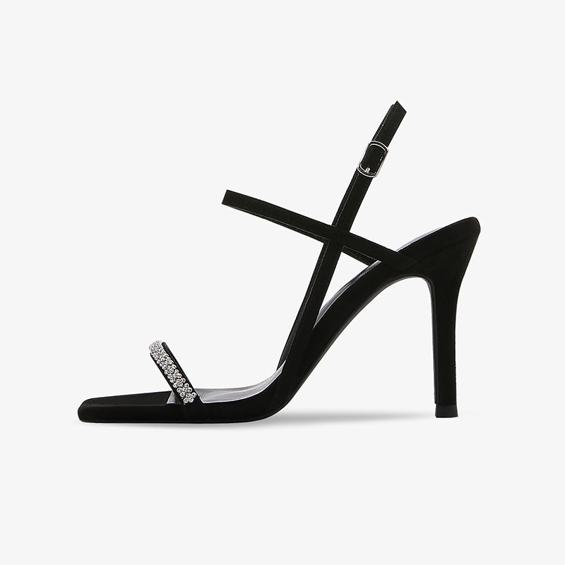 sengpashop New Summer Stiletto Sandals Women's Black Crystal Buckle Korean Style Internet Hot High Heels Women's Shoes